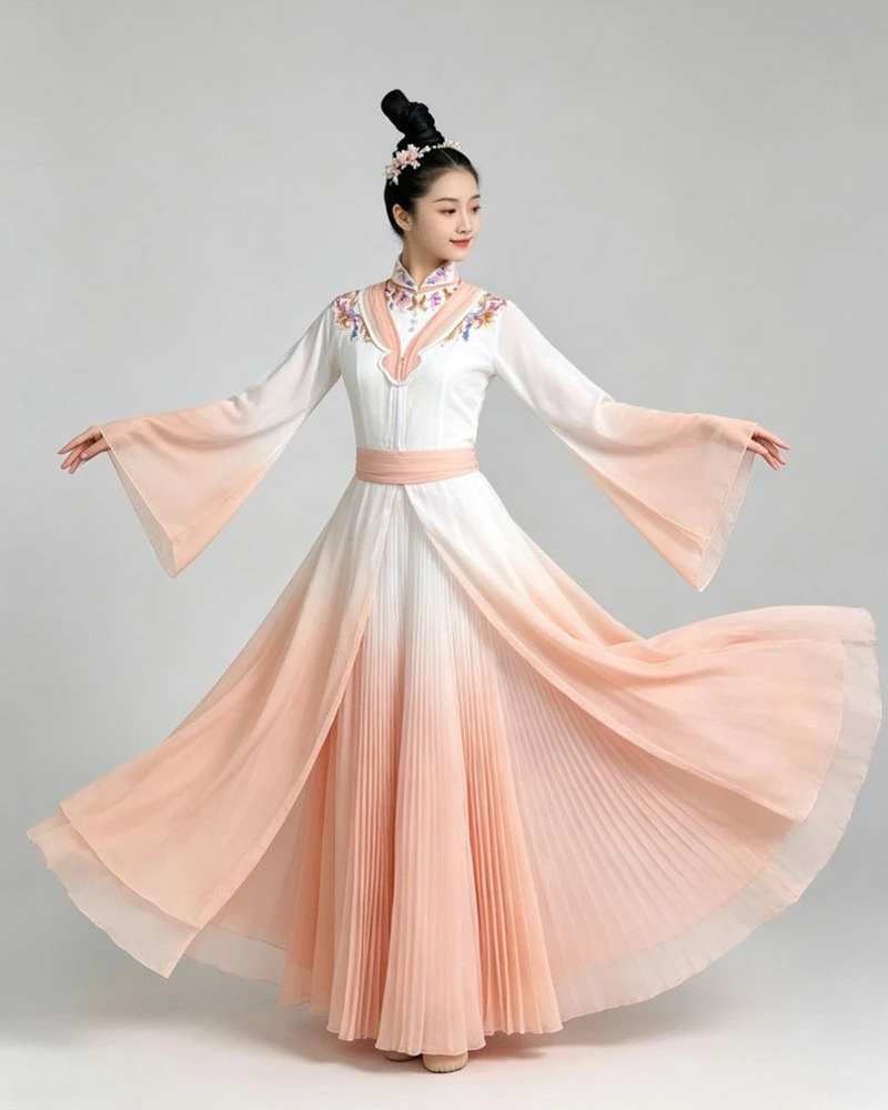 Peach Ombre Pleated Dance Gown — reviewed display photograph