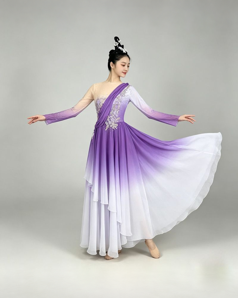 Violet Ombre Asymmetric Dance Dress — reviewed display photograph