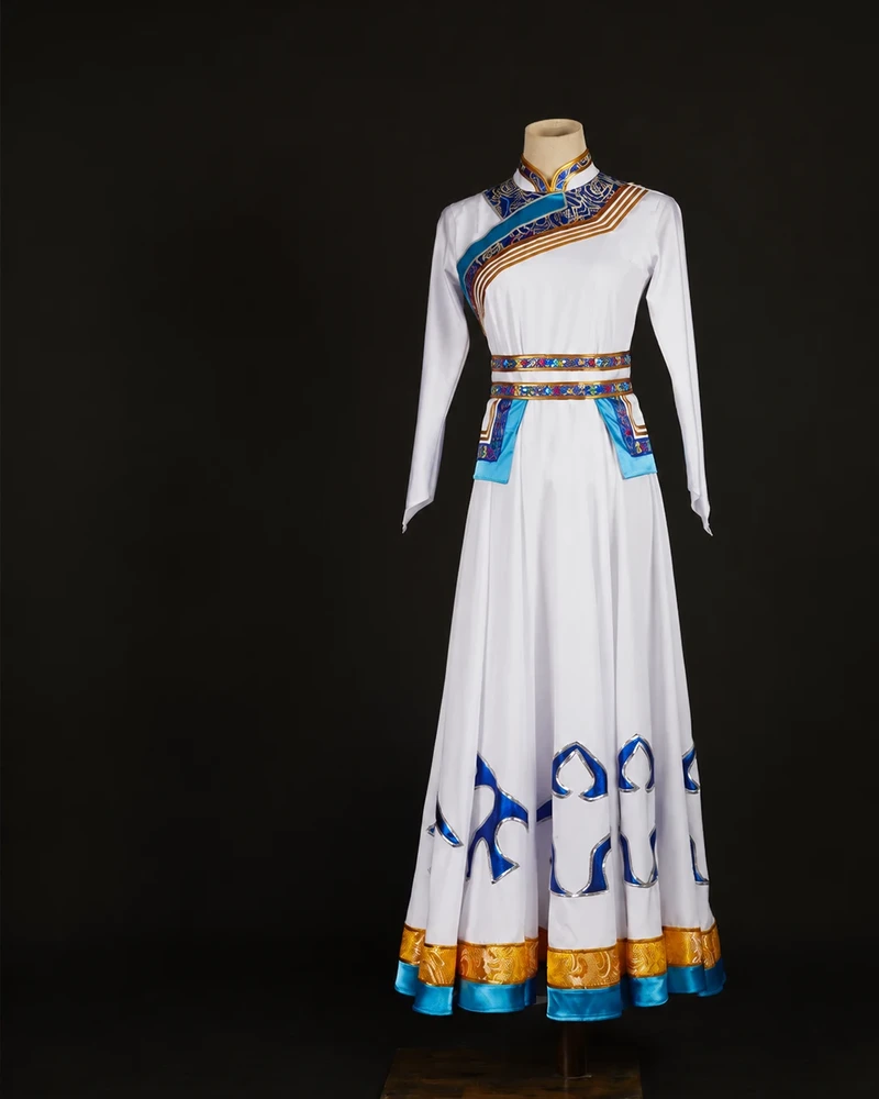 White & Blue Trimmed Stage Dress — reviewed display photograph