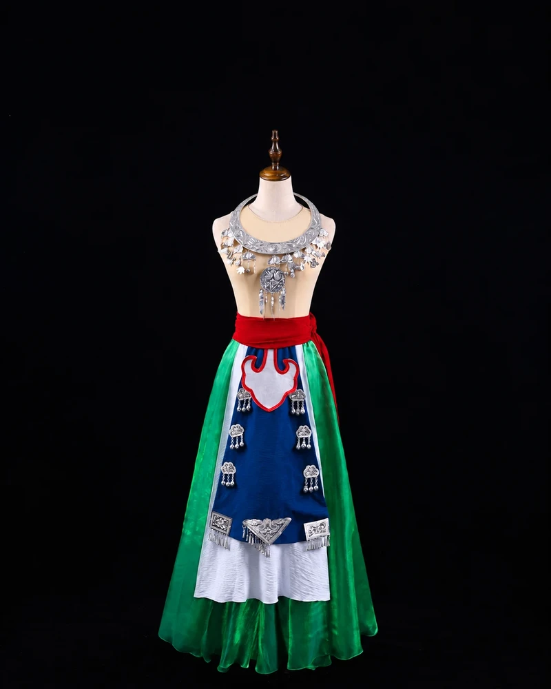 Emerald Skirt and Blue Apron Ensemble — reviewed display photograph