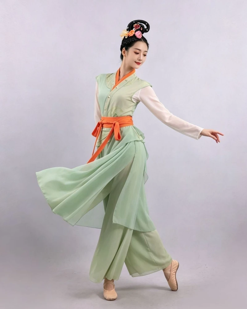 Sage and Orange Dance Trouser Set — reviewed display photograph