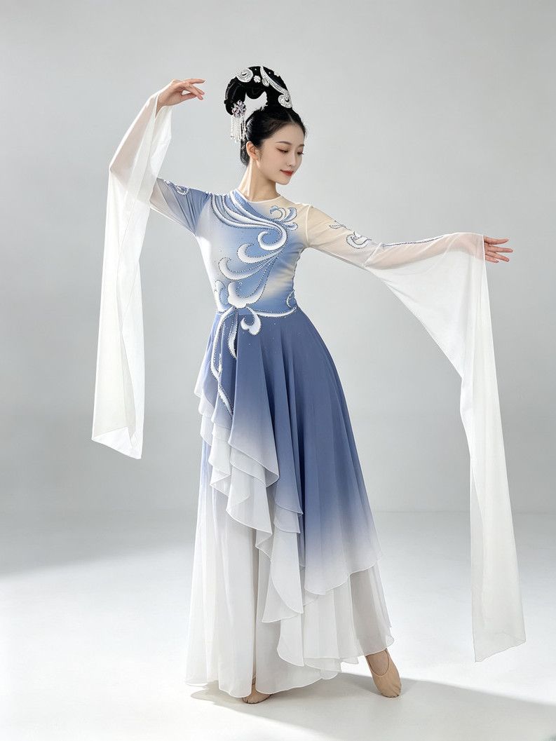Blue Ombre Water-Sleeve Dress — photograph 1