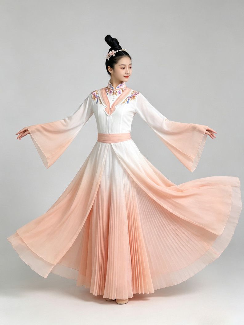 Peach Ombre Pleated Dance Gown — photograph 1