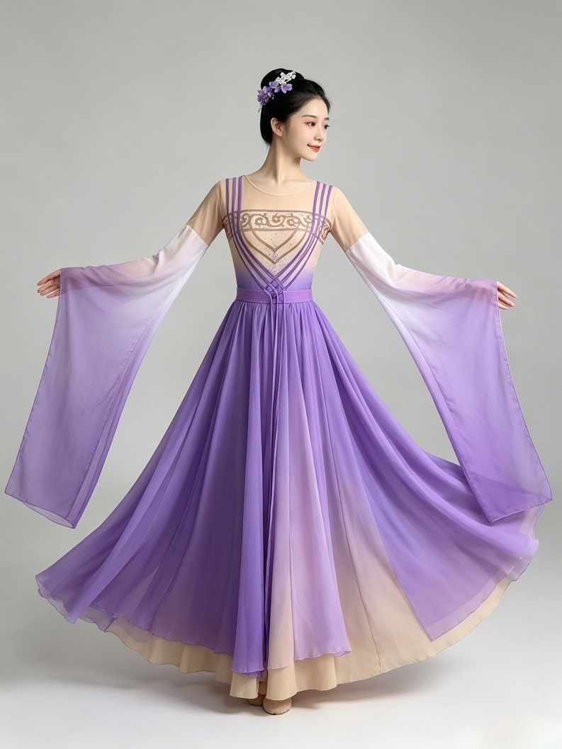 Violet Flowing-Sleeve Dress — photograph 1