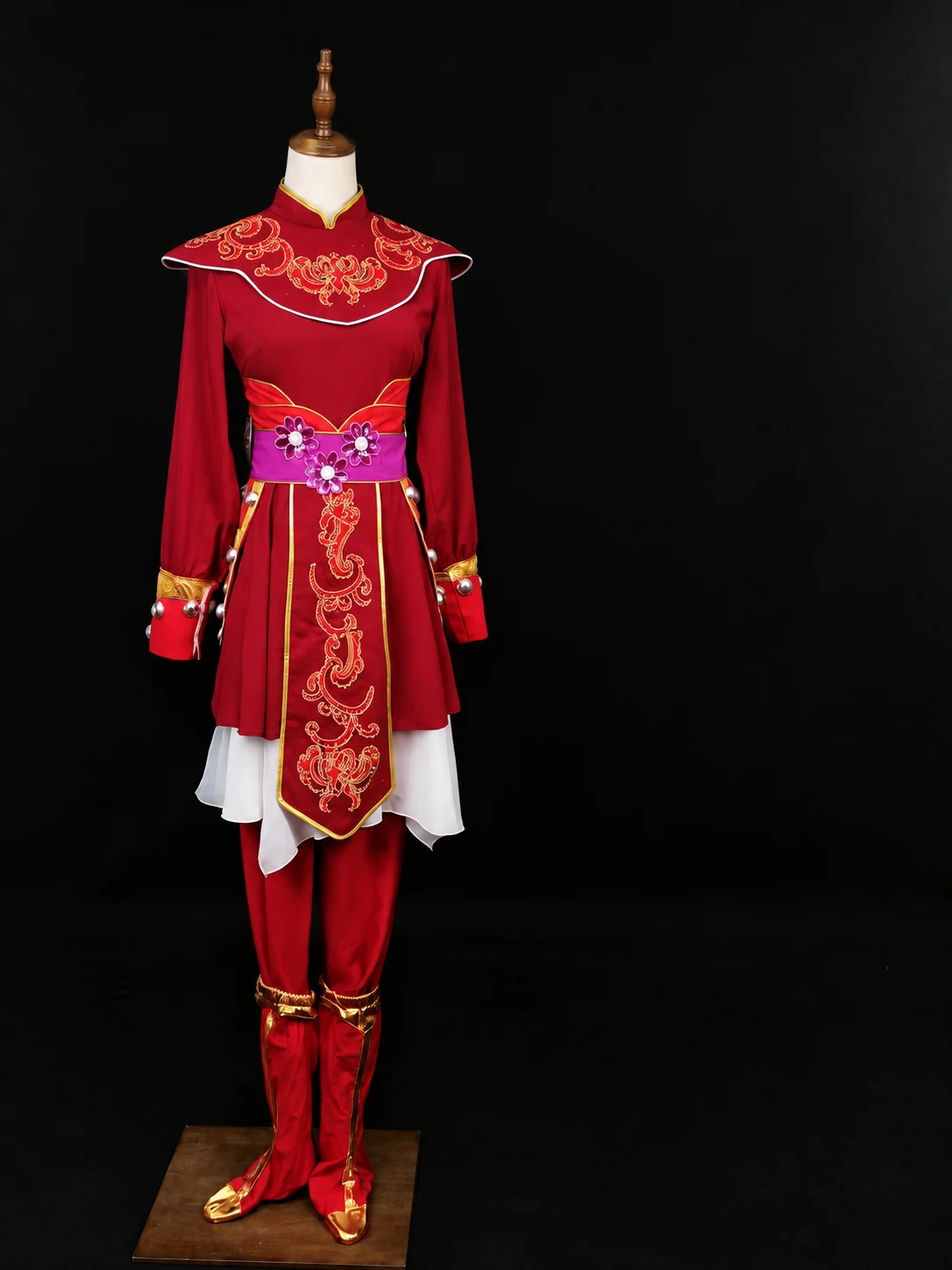Crimson Warrior Stage Ensemble — retouched product photograph