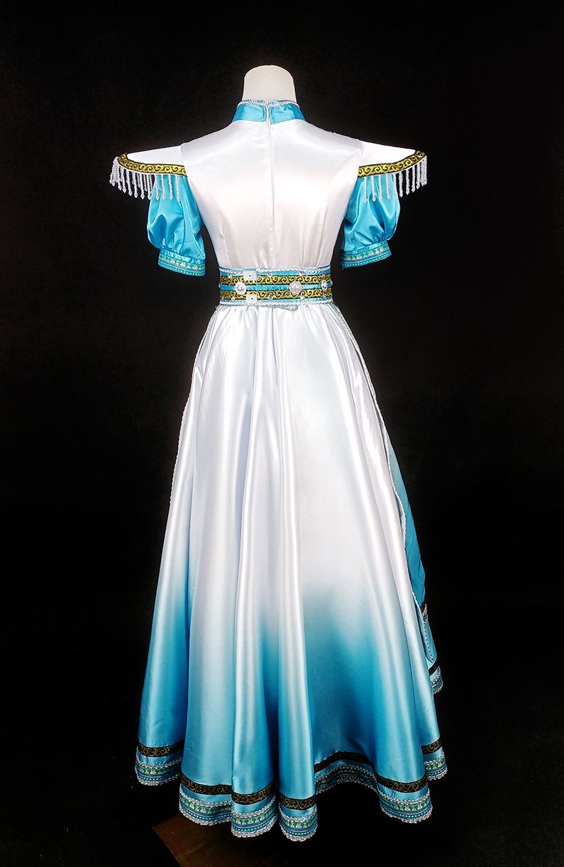 Turquoise Ombre Shoulder-Fringe Dress — photograph 4