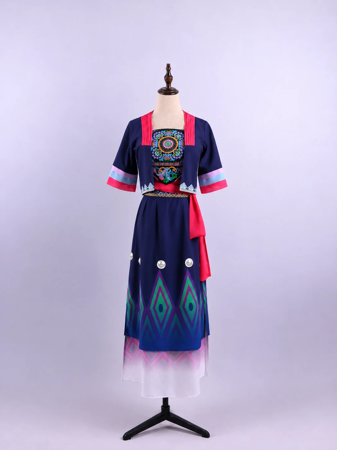 Navy and Fuchsia Geometric Dance Ensemble — retouched product photograph