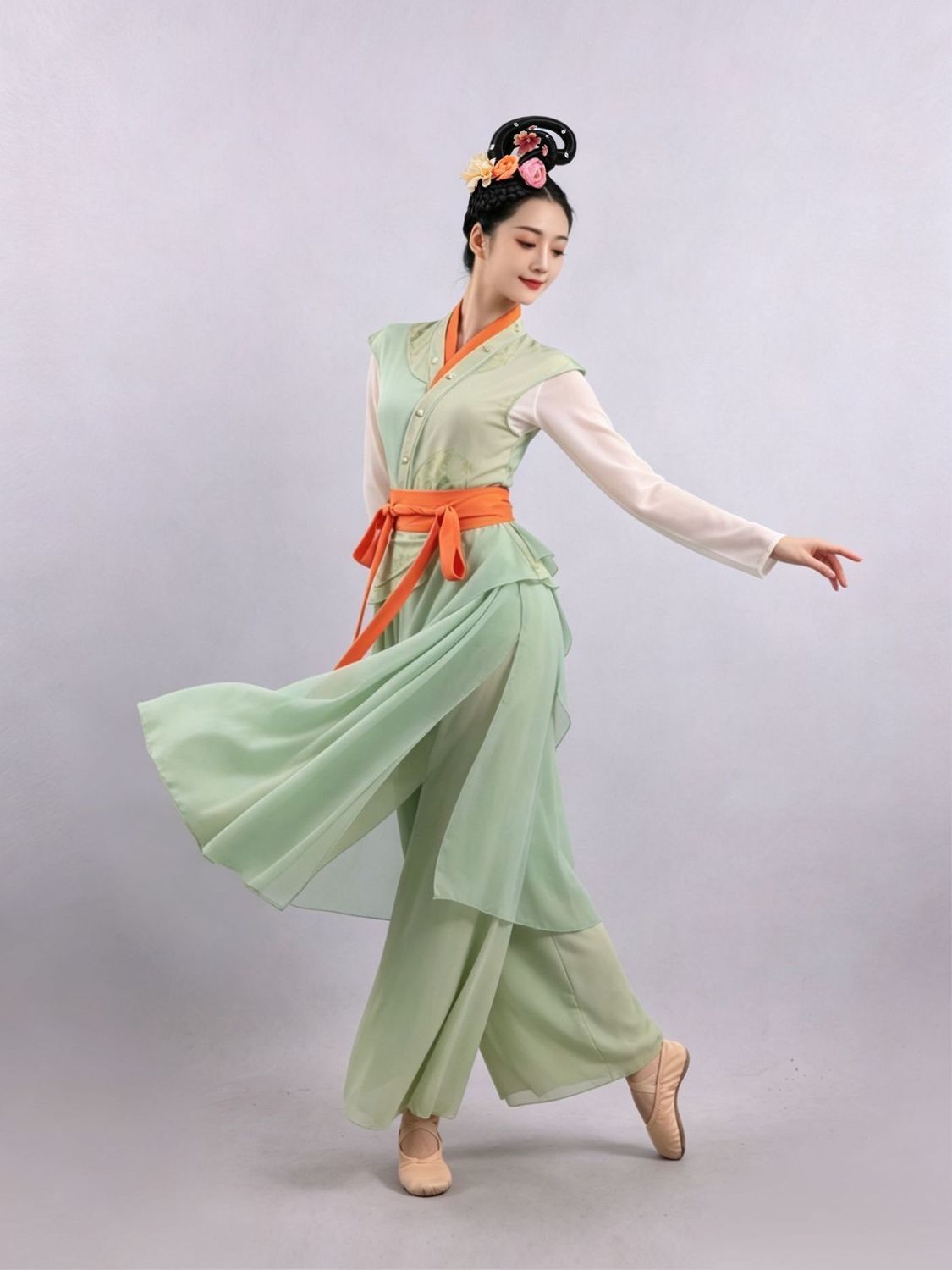 Sage and Orange Dance Trouser Set — photograph 1
