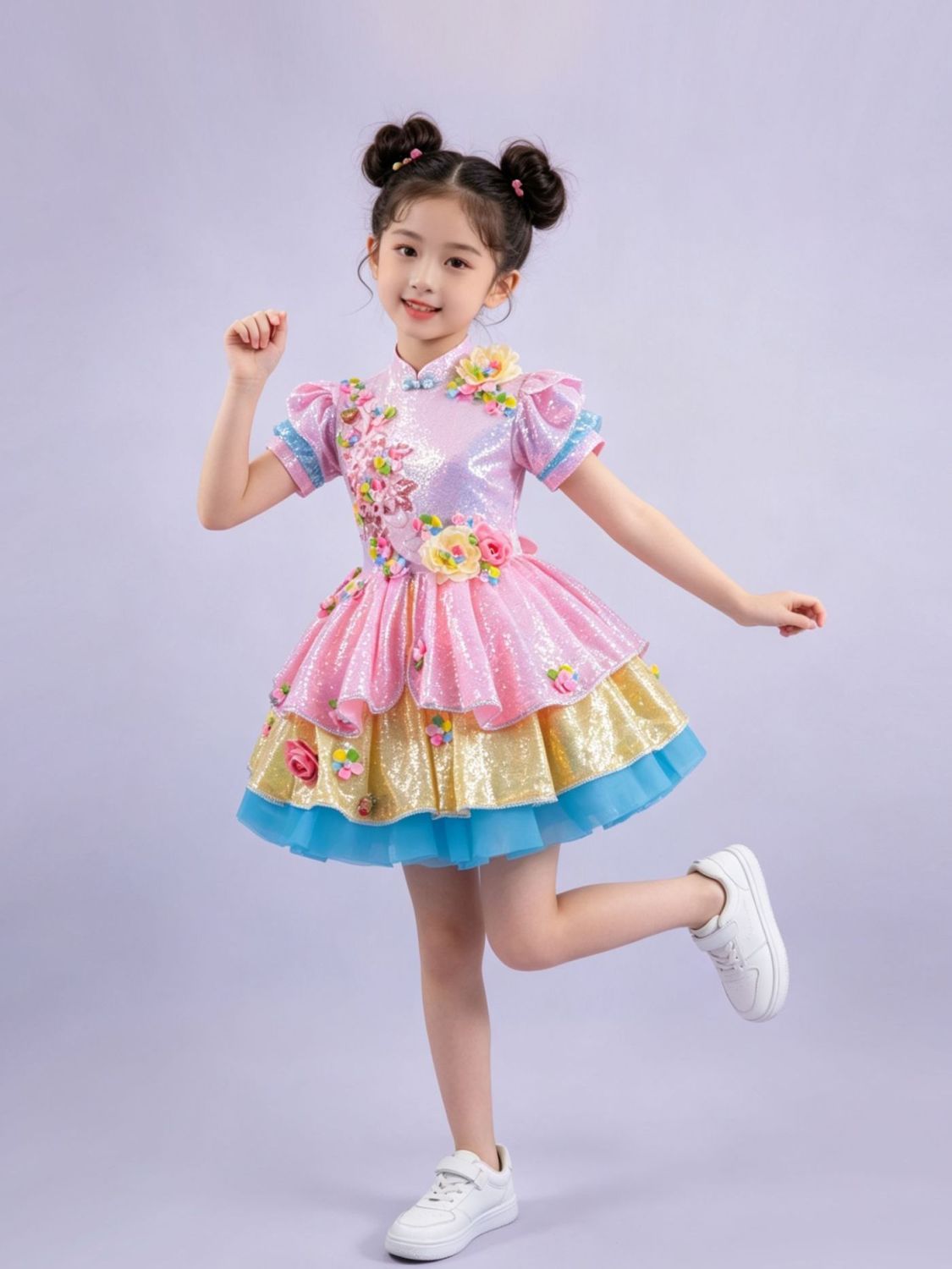 Pink Floral Tiered Stage Dress — photograph 2
